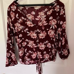 button up tie front blouse with bell sleeves